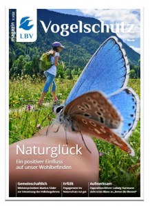 "Naturglück - Ein positiver Einfluss auf unser Wohlbefinden als Schriftzug auf dem Cover LBV-Magazins 03/2020