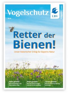 "Rettet die Bienen" Schriftzug auf dem Cover LBV-Magazins 03/2019