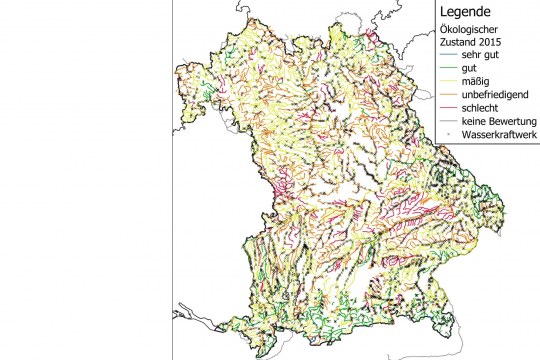 Gewässerkarte mit Wasserkraftwerken_rechts | © Landesamt für Umwelt
